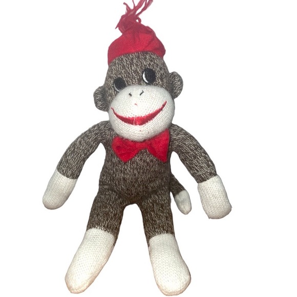 Sock monkey”10 brown plush target red hat stuff animal red bow toy classic - Picture 10 of 10
